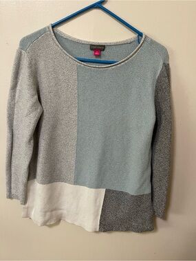 Vince Camuto Colorblock Crewneck Sweater - Light Blue, Gray & Cream